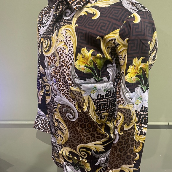 Barabas Men's Multicolor Patterned button shirt coffee slim fit floral - Picture 3 of 4